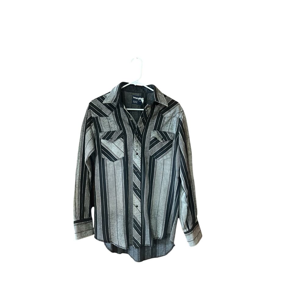 Wrangler men’s western pearl snap shirt black white striped sz 16-34 (M-L) *flaw